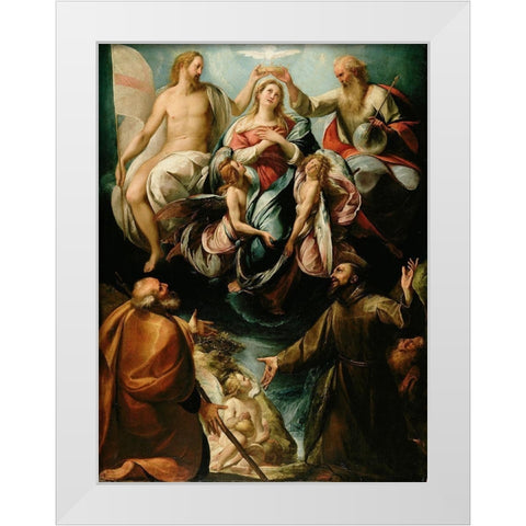 Coronation of the Virgin with Saints Joseph and Francis of Assisi White Modern Wood Framed Art Print by Procaccini, Giulio