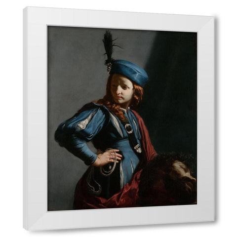David with the Head of Goliath White Modern Wood Framed Art Print by Cagnacci, Guido
