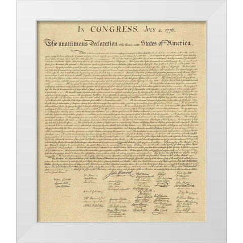 U.S. Declaration of Independence - Decorative Sepia White Modern Wood Framed Art Print by U.S. Government