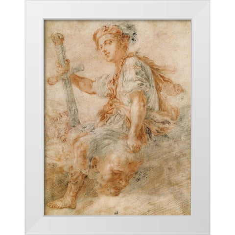 David with the Head of Goliath White Modern Wood Framed Art Print by Fetti, Domenico