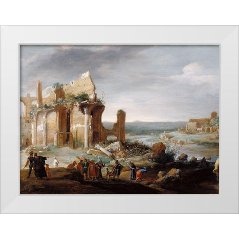 Moses and Aaron Changing the Rivers of Egypt to Blood White Modern Wood Framed Art Print by Breenbergh, Bartholomeus