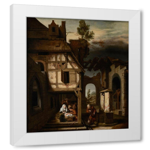 Adoration of the Shepherds White Modern Wood Framed Art Print by Maes, Nicolaes