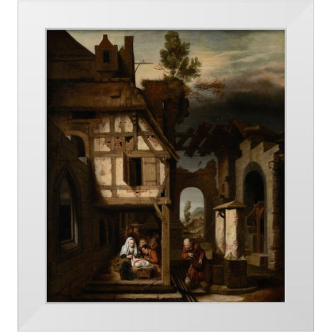 Adoration of the Shepherds White Modern Wood Framed Art Print by Maes, Nicolaes