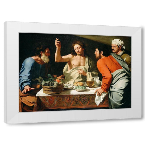 The Supper at Emmaus White Modern Wood Framed Art Print by Cavarozzi, Bartolomeo