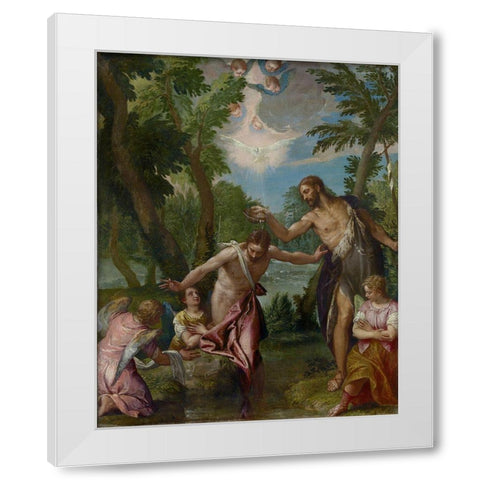 The Baptism of Christ White Modern Wood Framed Art Print by Veronese, Paolo