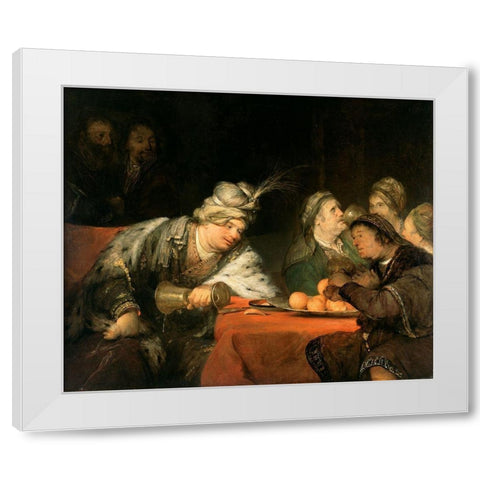 The Banquet of Ahasuerus White Modern Wood Framed Art Print by de Gelder, Aert