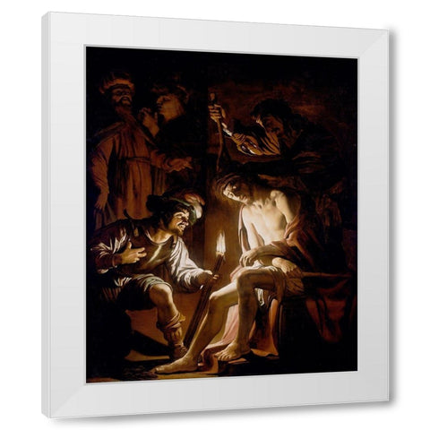 Christ Crowned with Thorns White Modern Wood Framed Art Print by van Honthorst, Gerrit
