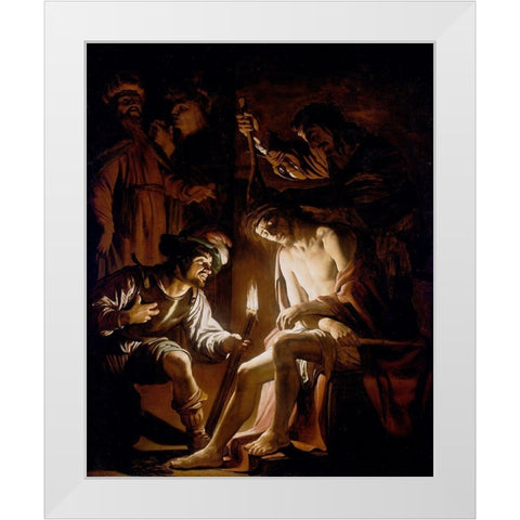 Christ Crowned with Thorns White Modern Wood Framed Art Print by van Honthorst, Gerrit