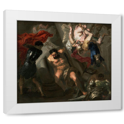 The Death of Samson White Modern Wood Framed Art Print by School, Genoese