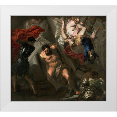 The Death of Samson White Modern Wood Framed Art Print by School, Genoese