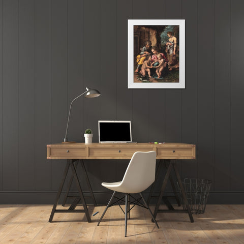 The Holy Family White Modern Wood Framed Art Print by Romano, Giulio