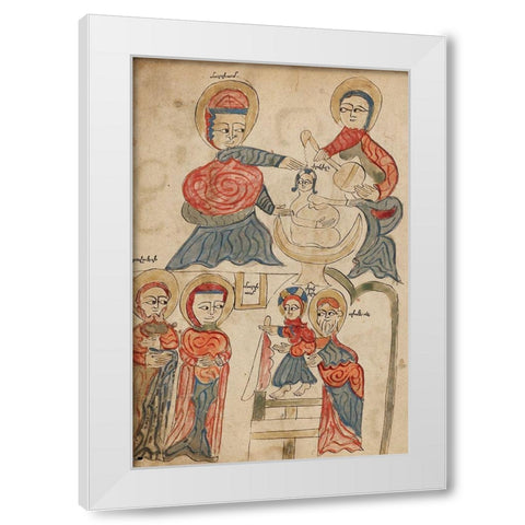 Bathing the Christ Child and The Presentation in the Temple White Modern Wood Framed Art Print by Unknown 14th Century Illuminator
