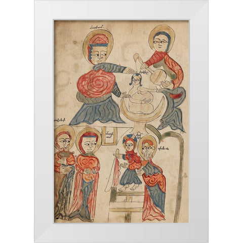 Bathing the Christ Child and The Presentation in the Temple White Modern Wood Framed Art Print by Unknown 14th Century Illuminator