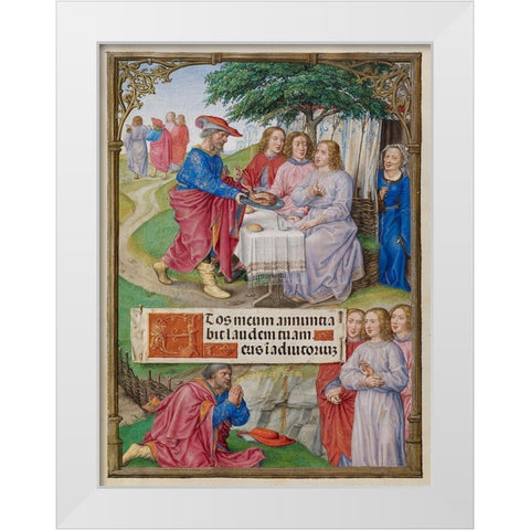 Abraham and the Three Angels White Modern Wood Framed Art Print by Unknown 16th Century Flemish Illuminator