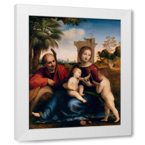 The Rest on the Flight into Egypt with St. John the Baptist White Modern Wood Framed Art Print by della Porta, Baccio
