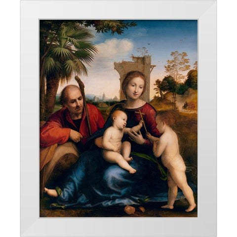 The Rest on the Flight into Egypt with St. John the Baptist White Modern Wood Framed Art Print by della Porta, Baccio