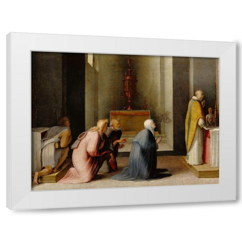 The Miraculous Communion of Saint Catherine of Siena White Modern Wood Framed Art Print by Beccafumi, Domenico