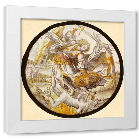 The Archangel Michael Vanquishing the Devil White Modern Wood Framed Art Print by Unknown 16th Century Netherlandish Glassmaker