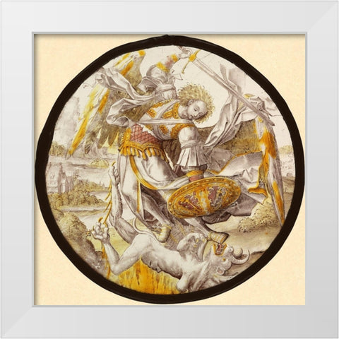 The Archangel Michael Vanquishing the Devil White Modern Wood Framed Art Print by Unknown 16th Century Netherlandish Glassmaker