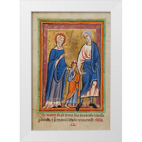 Christ Led to Jerusalem by Mary and Joseph White Modern Wood Framed Art Print by Unknown 12th Century Illuminator