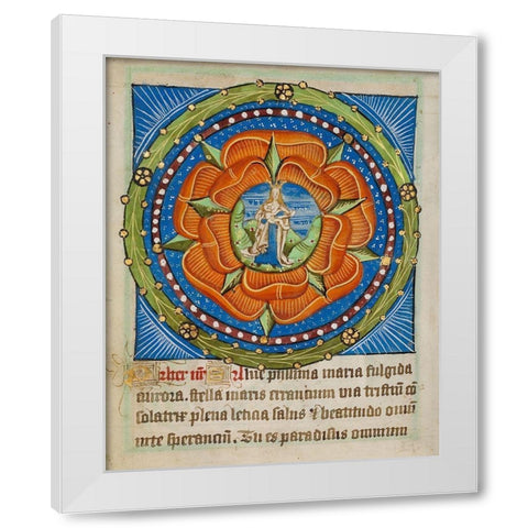 Decorated Text Page - Mary and Jesus in a Rose White Modern Wood Framed Art Print by Unknown 12th Century Illuminator