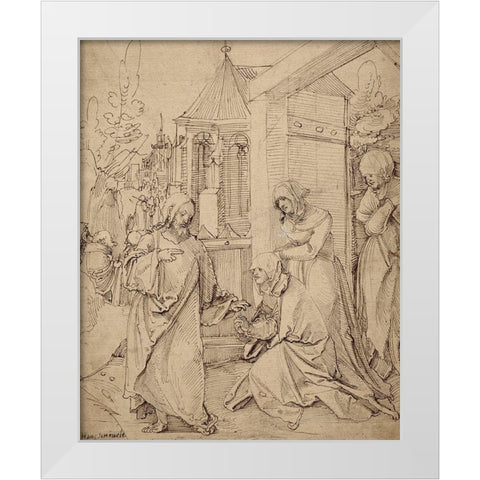 Christ Taking Leave of His Mother White Modern Wood Framed Art Print by Schaufelein, Hans