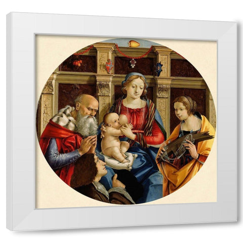 Madonna and Child with a Male Saint, Catherine of Alexandria and a Donor White Modern Wood Framed Art Print by di Pietro Membrini, Michelangelo