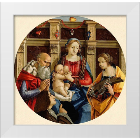 Madonna and Child with a Male Saint, Catherine of Alexandria and a Donor White Modern Wood Framed Art Print by di Pietro Membrini, Michelangelo