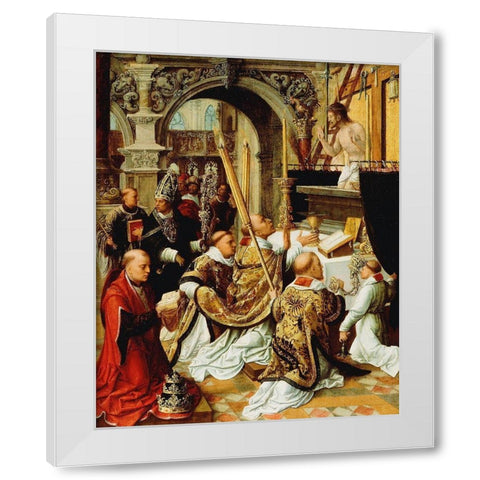 The Mass of Saint Gregory the Great White Modern Wood Framed Art Print by Adriaen, Ysenbrandt,