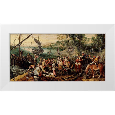 The Miraculous Draught of Fishes White Modern Wood Framed Art Print by Beuckelaer, Joachim