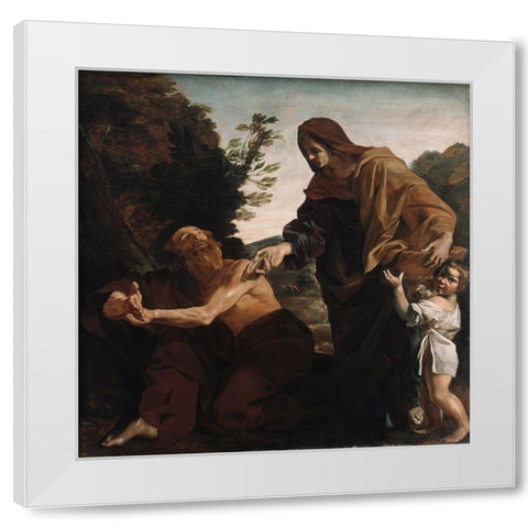 Elijah Receiving Bread from the Widow of Zarephath White Modern Wood Framed Art Print by Lanfranco, Giovanni