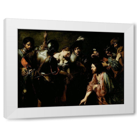 Christ and the Adulteress White Modern Wood Framed Art Print by de Boulogne, Valentin
