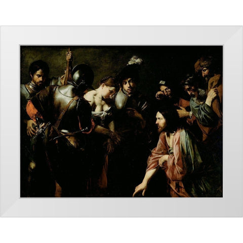 Christ and the Adulteress White Modern Wood Framed Art Print by de Boulogne, Valentin