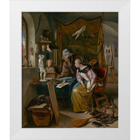 The Drawing Lesson White Modern Wood Framed Art Print by Steen, Jan