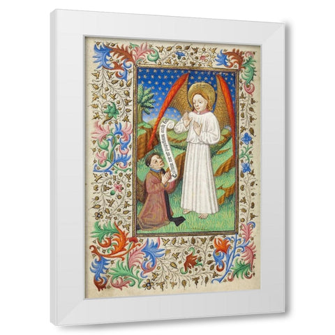 A Patron and his Guardian Angel White Modern Wood Framed Art Print by Unknown 15th Century French Illuminator