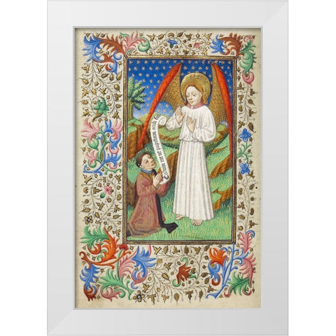 A Patron and his Guardian Angel White Modern Wood Framed Art Print by Unknown 15th Century French Illuminator