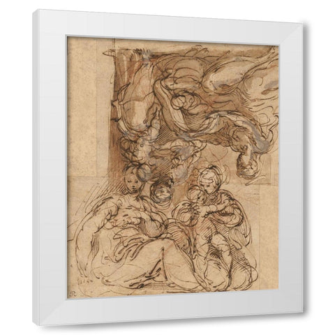 Two Studies for a Holy Family White Modern Wood Framed Art Print by Parmigianino