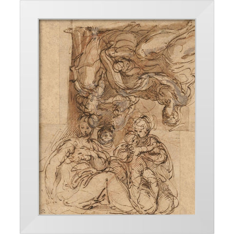 Two Studies for a Holy Family White Modern Wood Framed Art Print by Parmigianino