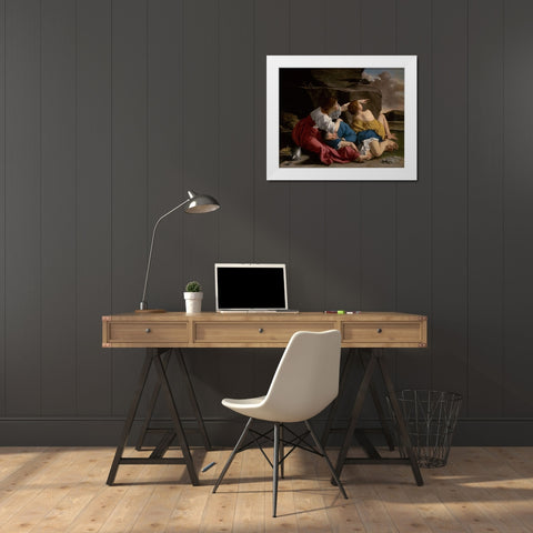 Lot and his Daughters White Modern Wood Framed Art Print by Gentileschi, Orazio