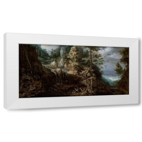 Landscape with the Temptation of Saint Anthony White Modern Wood Framed Art Print by Savery, Roelandt