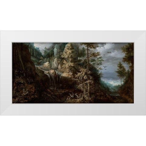 Landscape with the Temptation of Saint Anthony White Modern Wood Framed Art Print by Savery, Roelandt