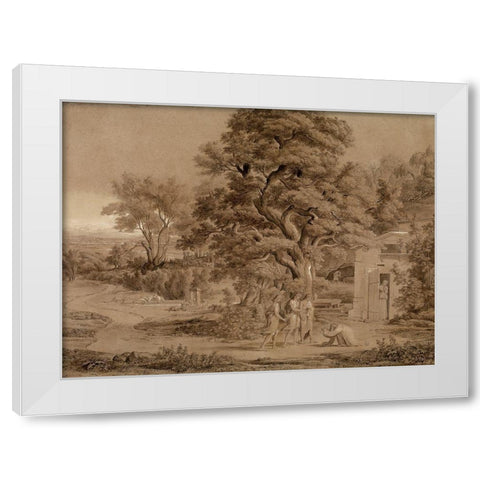 Landscape with Abraham and the Three Angels in the Valley of Mambre White Modern Wood Framed Art Print by Koch, Joseph Anton