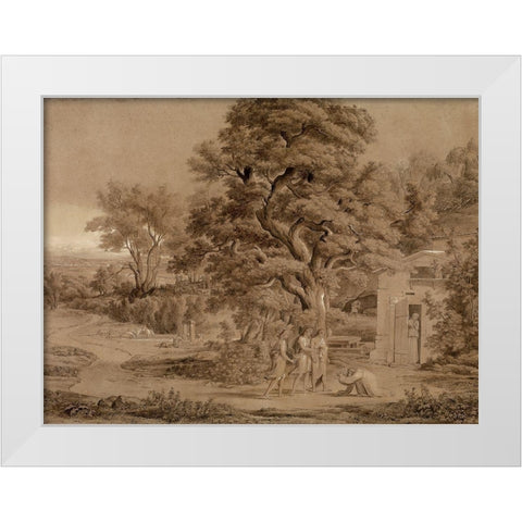 Landscape with Abraham and the Three Angels in the Valley of Mambre White Modern Wood Framed Art Print by Koch, Joseph Anton