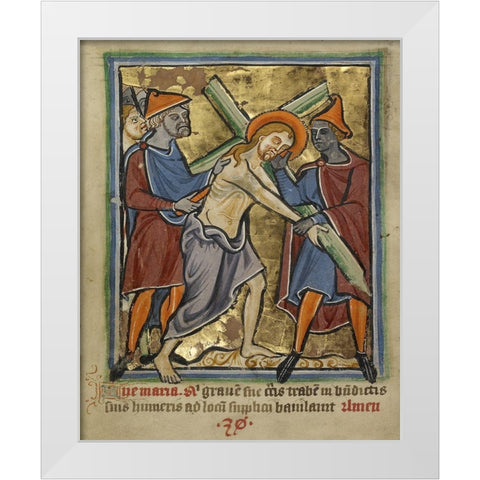 Christ Carrying the Cross White Modern Wood Framed Art Print by Unknown 12th Century English Illuminator