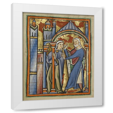 The Meeting at the Golden Gate White Modern Wood Framed Art Print by Unknown 12th Century English Illuminator