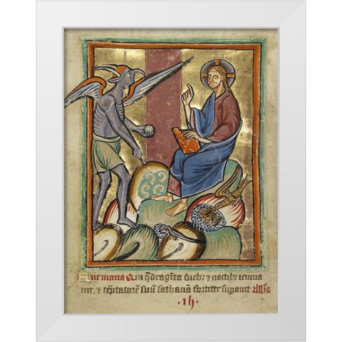 The First Temptation White Modern Wood Framed Art Print by Unknown 12th Century English Illuminator