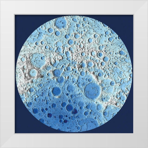 Unmarked Decorative Topographic Map of the Moon, South Pole White Modern Wood Framed Art Print by United States Geological Survey