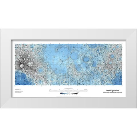 Decorative Topographic Map of the Moon, Projection White Modern Wood Framed Art Print by United States Geological Survey