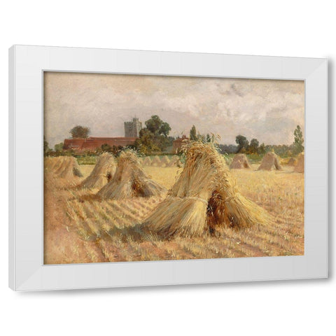 Corn Stooks by Bray Church, 1872 White Modern Wood Framed Art Print by Hardy, Heywood