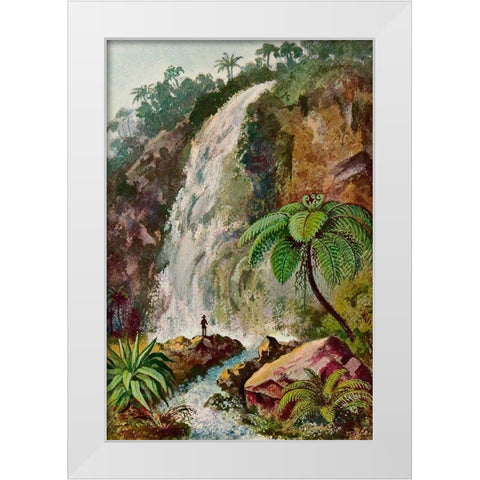 Wasserfall von Tjiburrum Am Vulkan Pangerango in Java White Modern Wood Framed Art Print by Haeckel, Ernst